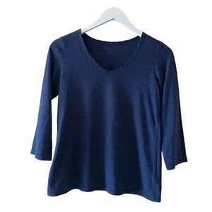 Nautica Navy Sleepwear V-Neck Long Sleeves Cozy Soft Pajama Top SZ Small # 1370